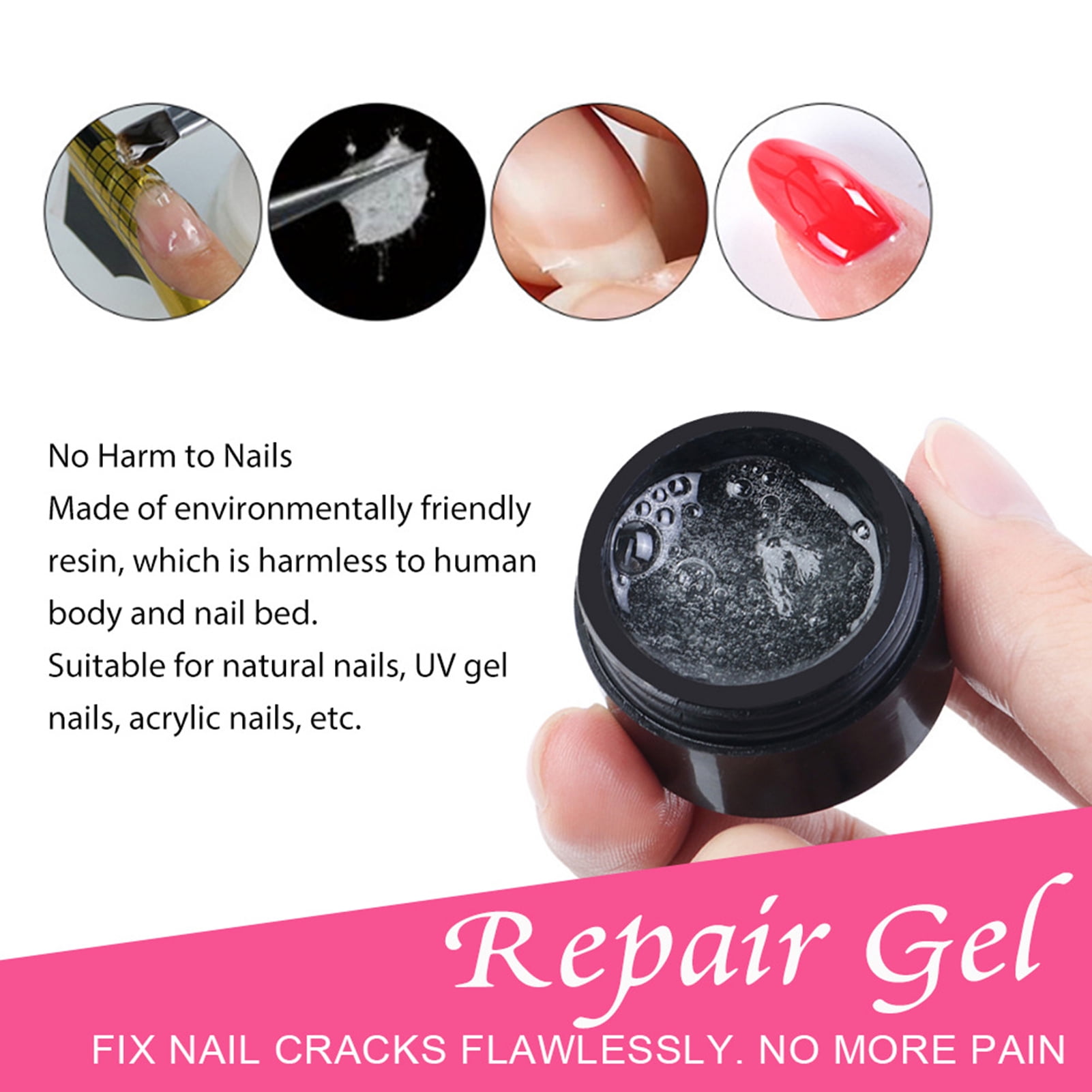 HYmarket 5g Nail Repair Gel Quick to Absorb Fixing Cracks Transparent  Cracked Polish Fiber Repair Gel for Protect 