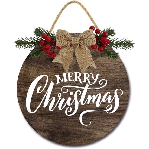 Eveokoki 11" Merry Sign Christmas Decoration Wooden Christmas Wreaths for Front Door Christmas Decor for Home Wall Farmhouse Holiday Outdoor Indoor