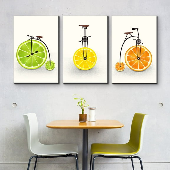 wall26 - 3 Panel Canvas Wall Art - Citrus as Wheels Triptych Series | Citrus Illustration - Giclee Print Gallery Wrap Modern Home Art Ready to Hang - 16"x24" x 3 Panels