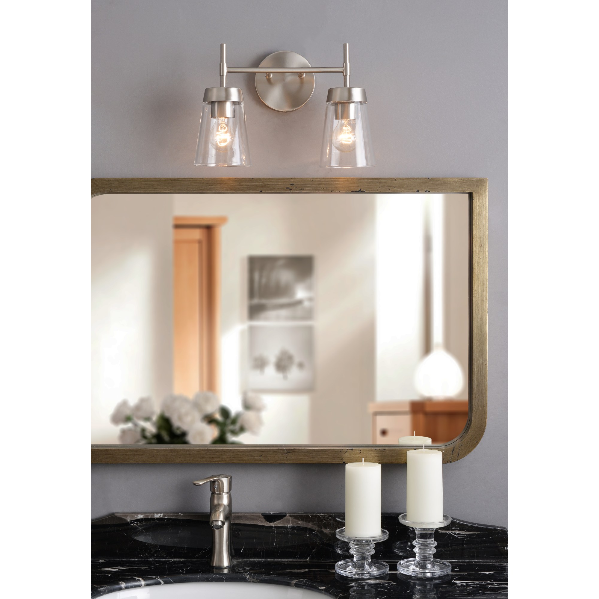 Kenroy Home Delgado 15'' Vanity Light 2-Light Wall Light Fixture Transitional Table Light Fixture for Bathroom, Hallway, or Office, Brushed Steel