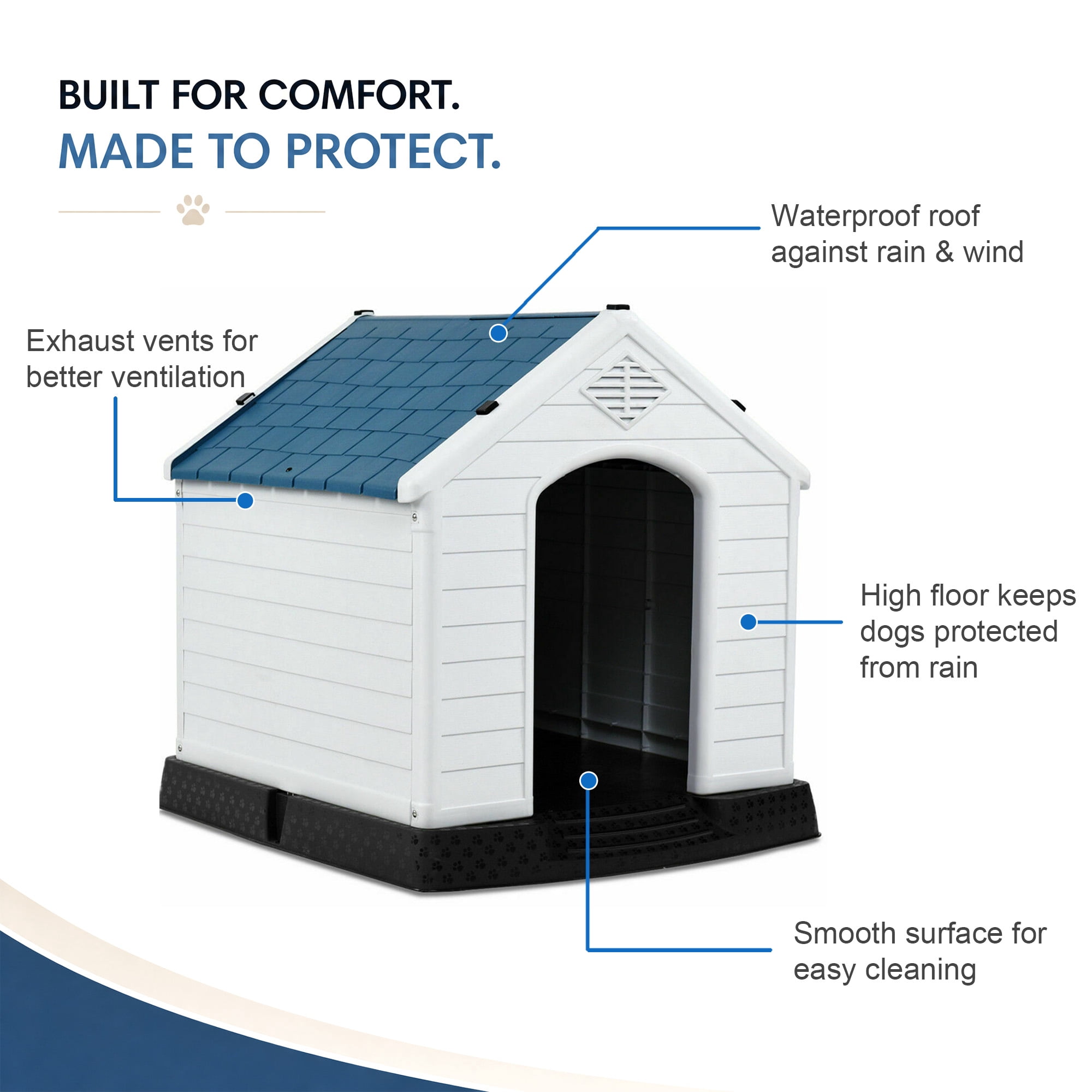 LIVIZA Plastic Dog House Outdoor Indoor for Small Medium Larige Dogss with Ventilation System and Fastening Device