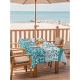 thumbnail image 2 of 60x84 Inch Outdoor Tablecloth with Umbrella Hole Zipper Rectangle Teal Floral Rectangular Tablecloths Outside Waterproof Botanical Blossom Motif Boho Grey Stripes Patio Table Cover for Picnic Party, 2 of 8