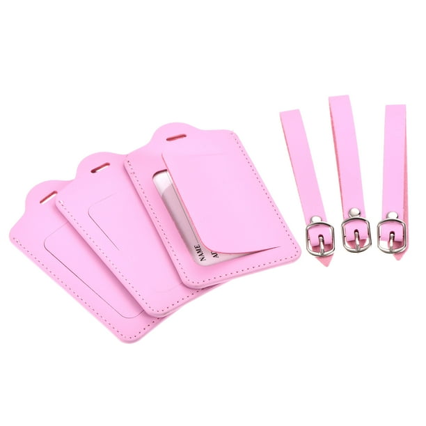 Equipaje Etiqueta PU Soportes 12x7cm Equipaje Etiqueta Identificador con Correas para Mochila Viaje Bolso Maleta Rosa Paquete de 3