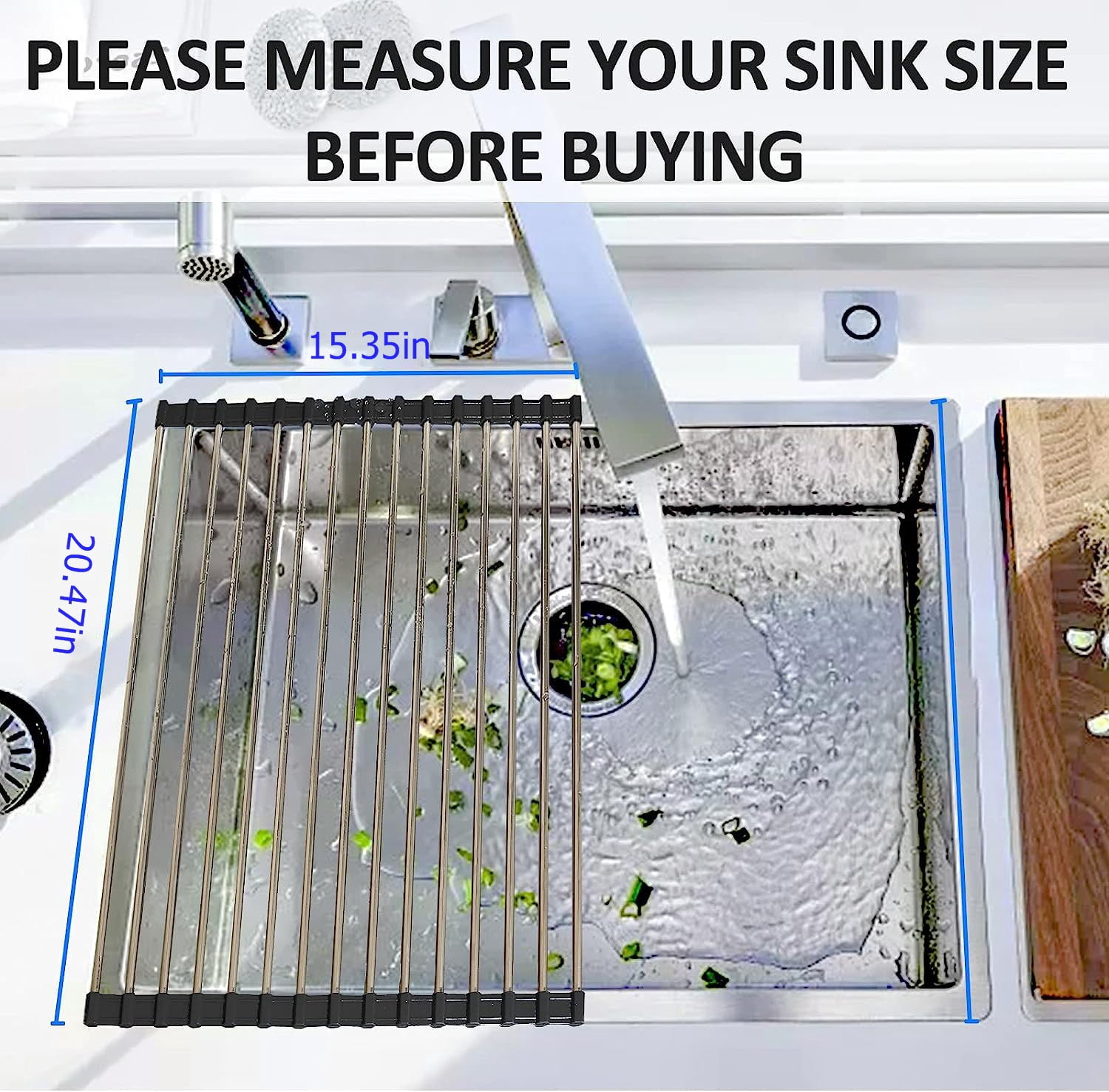 Dish Drying Rack Roll Up Dish Racks Multipurpose Foldable Stainless Steel Over Sink Kitchen Drainer Rack for Cups Fruits Vegetables Black 20.47in X 15.35in