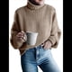 thumbnail image 2 of Suéter de Larga con Cuello Alto y Mangas Abullonadas para Mujer, de Color Liso, para Invierno y Otoño Caqui XXL, 2 of 7