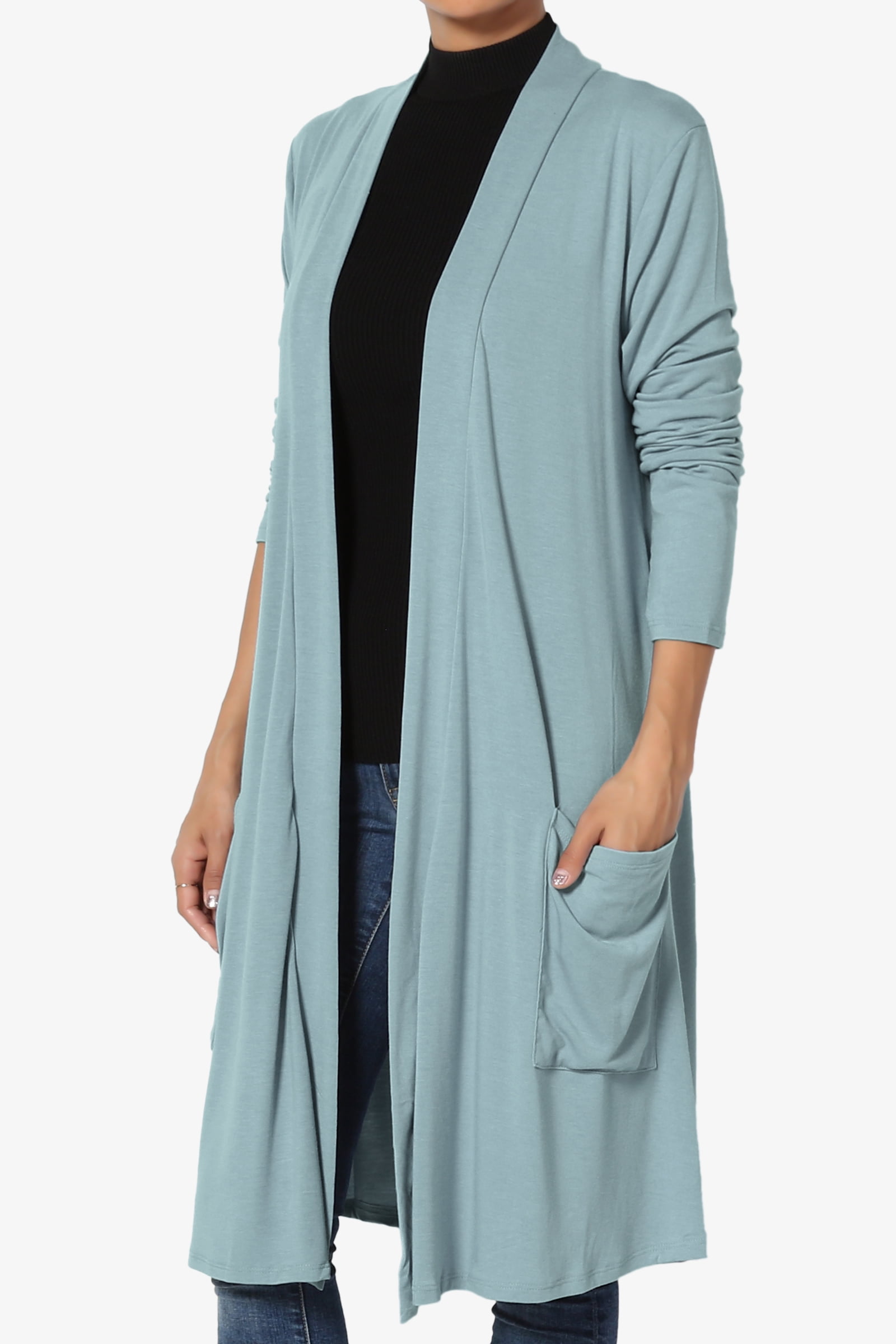 TheMogan S~3X Long Sleeve Pocket Open Front Knit Sweater Cardigan