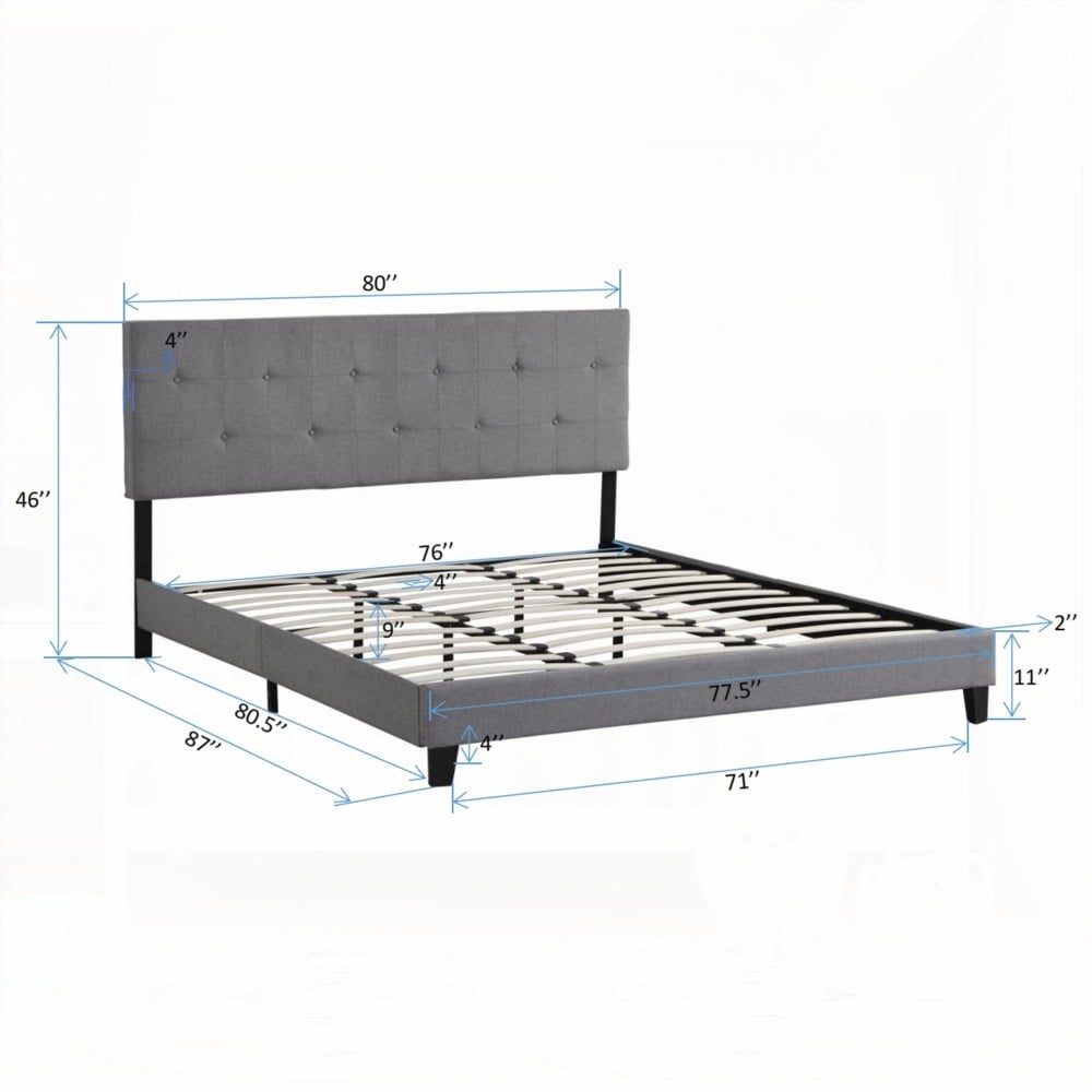 Modern King Size Bed Frame with Button Tufted Headboard, Easy Assembly, No Box Spring
