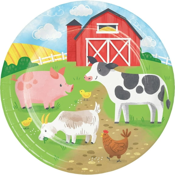 96 Count Bulk Pack Farm Animals 8.75 Inch Dinner Plate