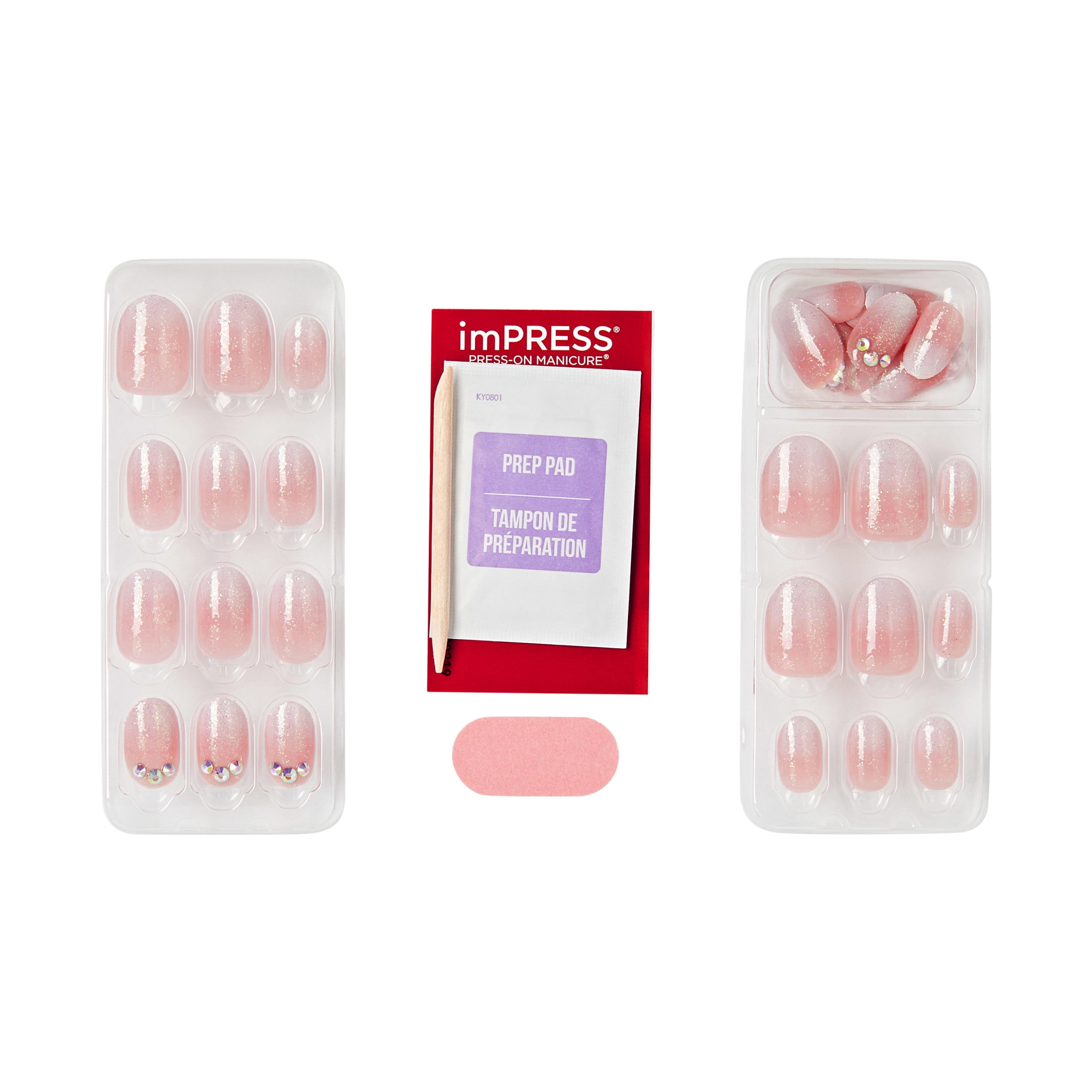 Kiss Impress Short Oval Press on Nails, Pink, 30 Pieces
