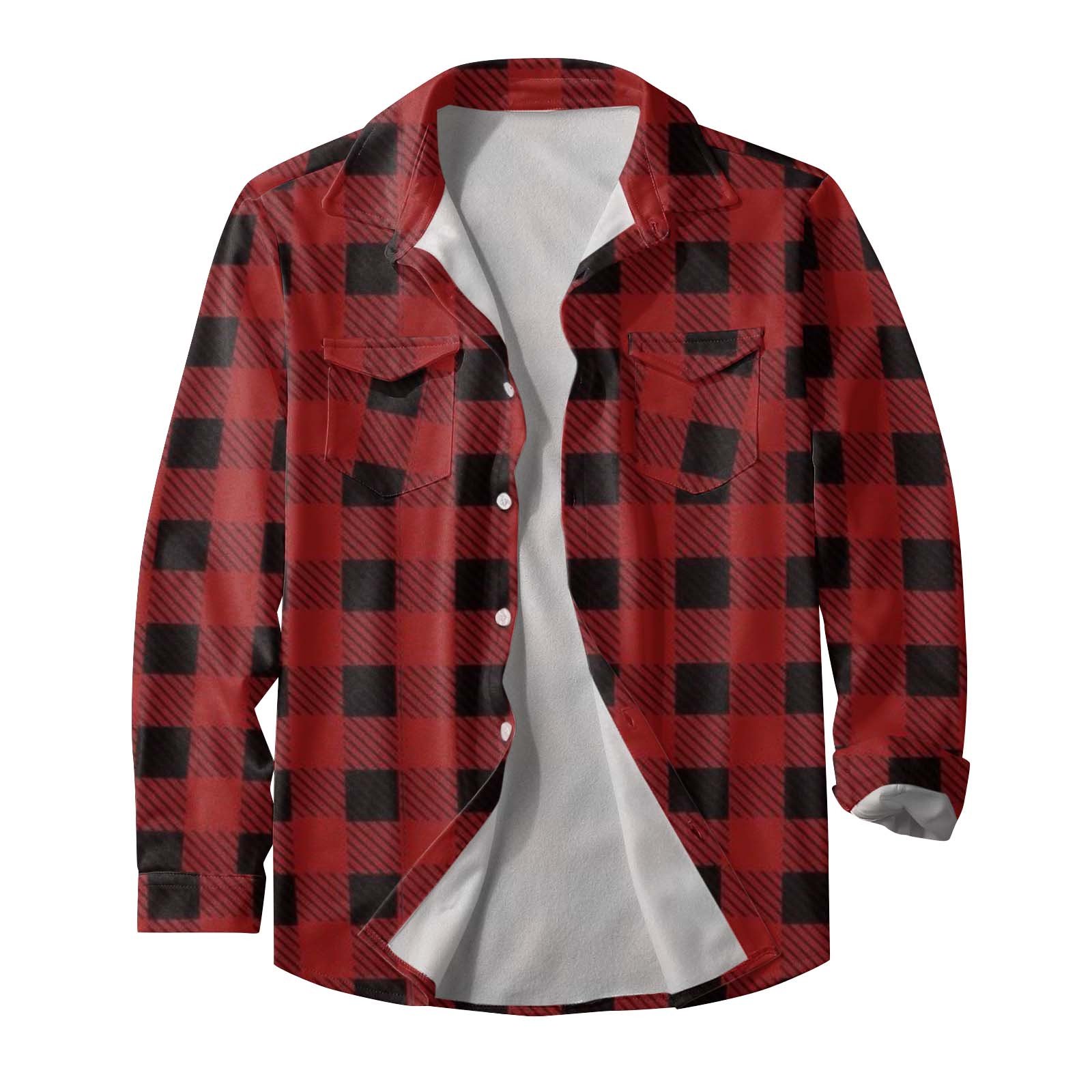 polo shirts for men male autumn and winter warm fashion casual plaid square  lapel pocket no hood buckle quilted jacket top shirt coat - Walmart.com