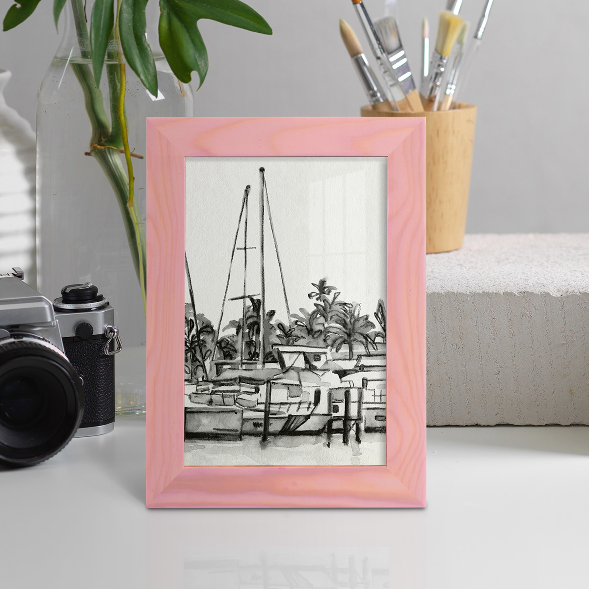 Neutral Tropics IV - Framed Print w/glass - Sunset Pink