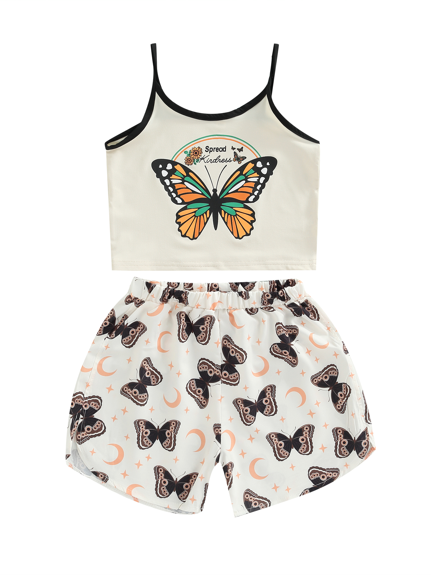 LSFYSZD 2022 7-13Y Kids Girls Clothing Cute Butterfly Print Sleeveless Crop  Top+Moon Stars Shorts Children Summer Outfits 2pcs Set - Walmart.com