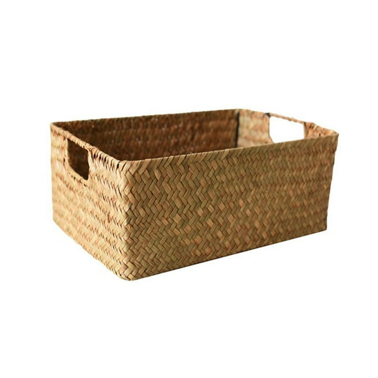 Gerich Rectangular Hand-woven Basket,Closet Storage Organizer  Basket,Handmade Wicker Storage Baskets,Rattan Storage Box for Closet,  Bedroom, Bathroom