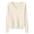 thumbnail image 5 of TQWQT Women's Knit Sweaters Basic Soft Cotton Fall Sweaters Long Sleeve Shirt Casual Lightweight V-Neck Pullover Beige Fall Tops Beige XL, 5 of 5