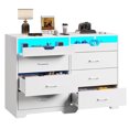 thumbnail image 7 of 6 Drawers Dresser with LED Lights&Pull-Out Tray for Bedroom,Modern Double Dresser Chest of Drawers Storage Organizer for Living Room, White, 7 of 7
