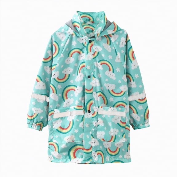 Kpoplk Kids Waterproof Rain Coat with Cute Graphic – Lightweight Polyester Hooded Jacket for Toddlers and Children 2-11Y Size 4-5 Years,Green