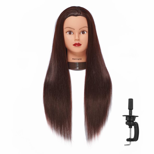 Cabeza de maniquí, entrenamiento para peinar el cabello, Hairingrid 26-28, marrón oscuro