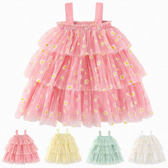 YDFCWXW Girls Toddler Tutu Dress, Soft Daisy Flower Print Princess Party Dresses (Yellow, 1-2 Years)