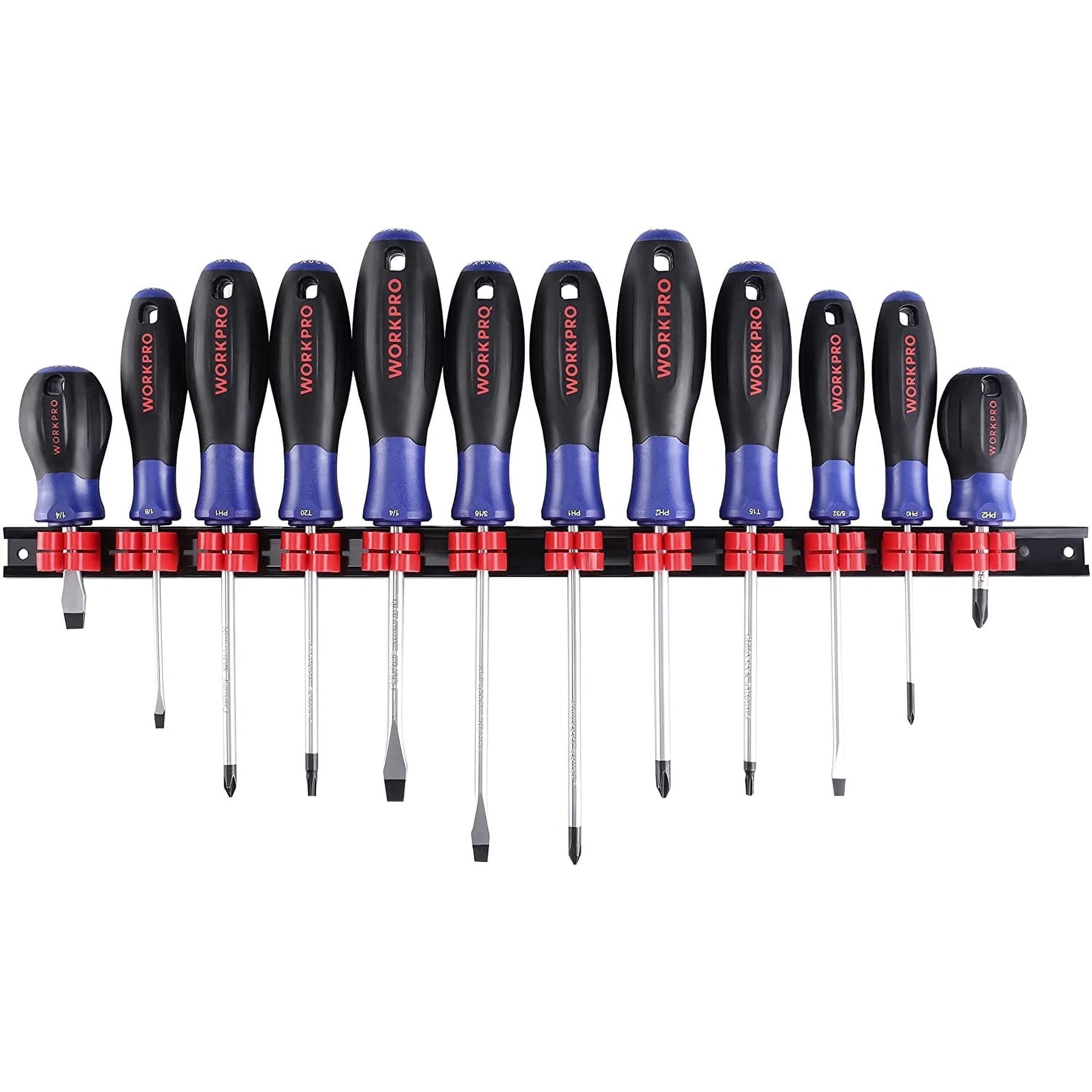 WORKPRO 12-Piece Magnetic Screwdrivers Set with Organizer,Flat Head/Slotted/Phillips/Torx Screwdriver Tools Set,Chrome Plating CR-V Shanks, Non-Slip Handle
