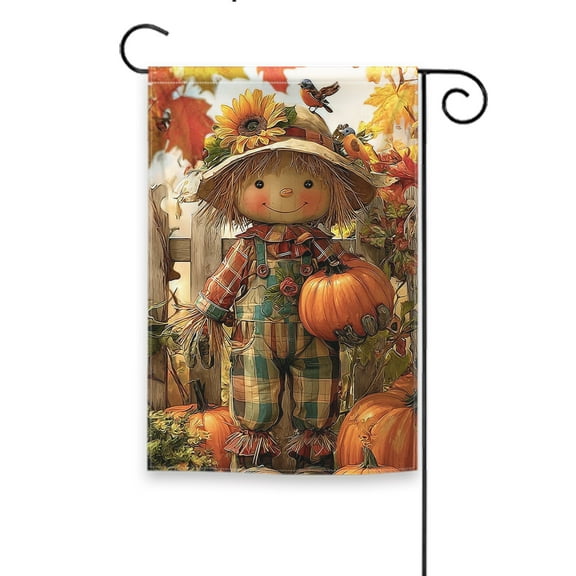 Scarecrow Pumpkin 18x12 Inch Durable Polyester Seasonal Garden Flag, Floral Welcome Banner, Double-Sided Outdoor Decor