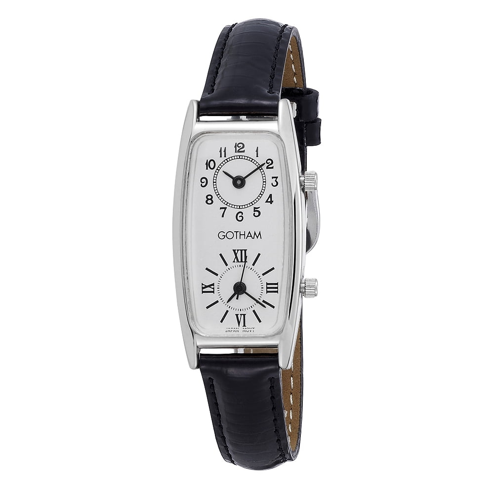 Gotham Women's SilverTone Dual Time Zone Leather Strap Quartz Watch
