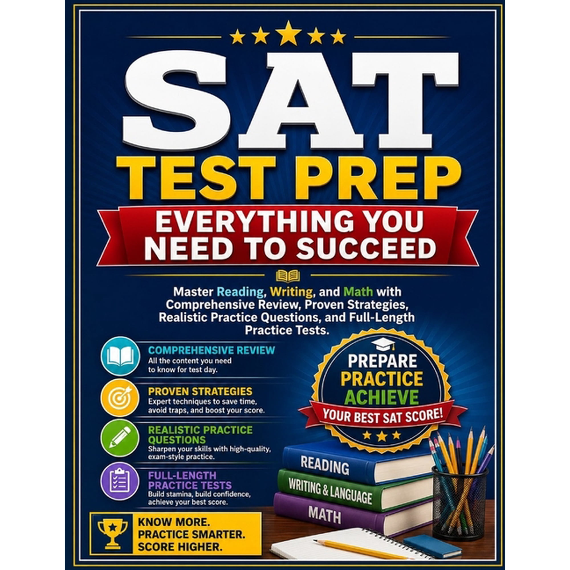 SAT Test Prep: Everything You Need to Succeed: Master Reading, Writing, and Math with Comprehensive Review, Proven Strat, (Paperback)