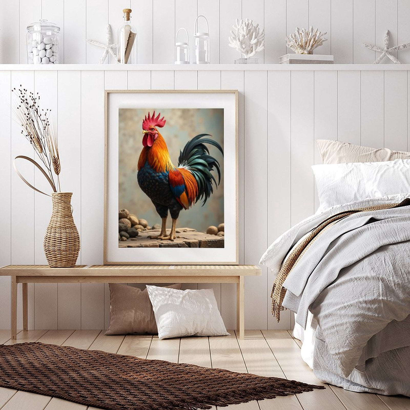 Diamond Art Kit for Adults, Colorful Rooster With Rock Background Diamond Painting for Adults Beginners, DIY Diamond Art Painting Kits, 5D Diamond Painting Crafts for Home Decor 12x16 Frameless