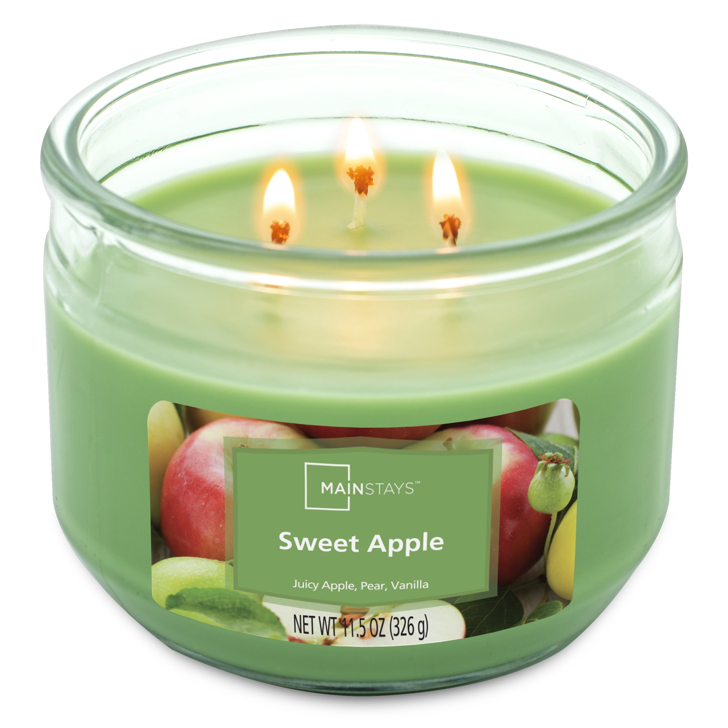 Mainstays Sweet Apple Scented 3-Wick Glass Jar Candle, 11.5 oz