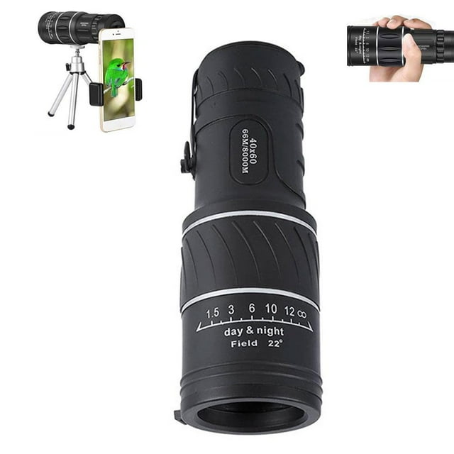 High Resolution 16x52 Monocular Telescope for Outdoor Travel Night Vision Low Light Viewing Black Compact