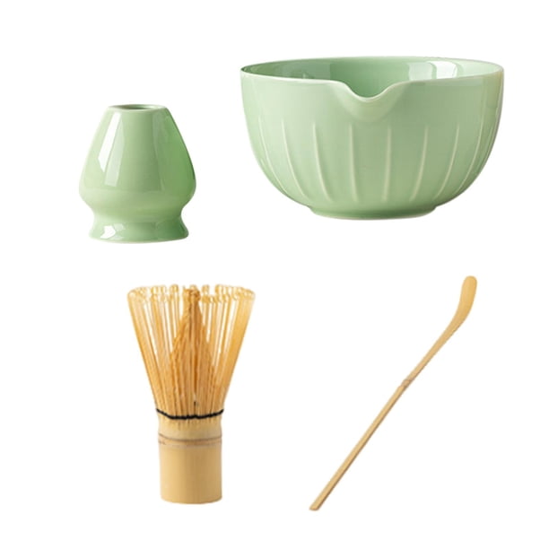 Juego de 4 batidores de matcha de bambú y soporte para del té, juego de herramientas para preparar té chino, cuenco para matcha con , Verde brillante