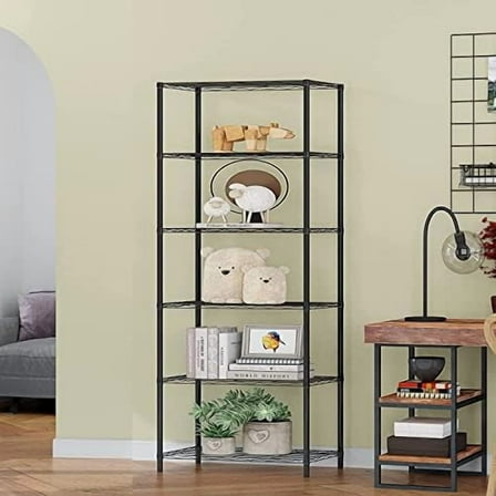 6 Tier Wire Shelving Unit Adjustable Storage Shelves 23" x 13" x 59" Metal Shelf Utility Shelf Organizer Shelf Rack for Small Places, 600LBS - Black