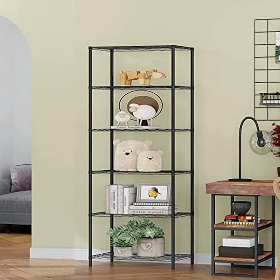 6 Tier Wire Shelving Unit Adjustable Storage Shelves 23" x 13" x 59" Metal Shelf Utility Shelf Organizer Shelf Rack for Small Places, 600LBS - Black