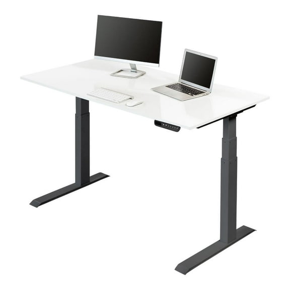 Stand Up Desk Store Dual Motor Electric Adjustable Height Standing Desk with EZ Assemble Steel Frame (Charcoal Frame/Gloss White Top, 60" Wide)