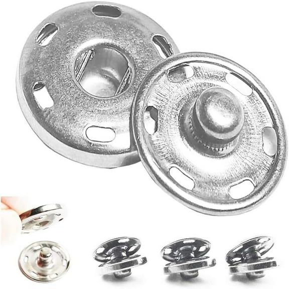 50 sets Sew-on Snap Buttons, Metal Snaps Fasteners Press Studs Buttons for Sewing Clothing, 3/4" 19mm Silver