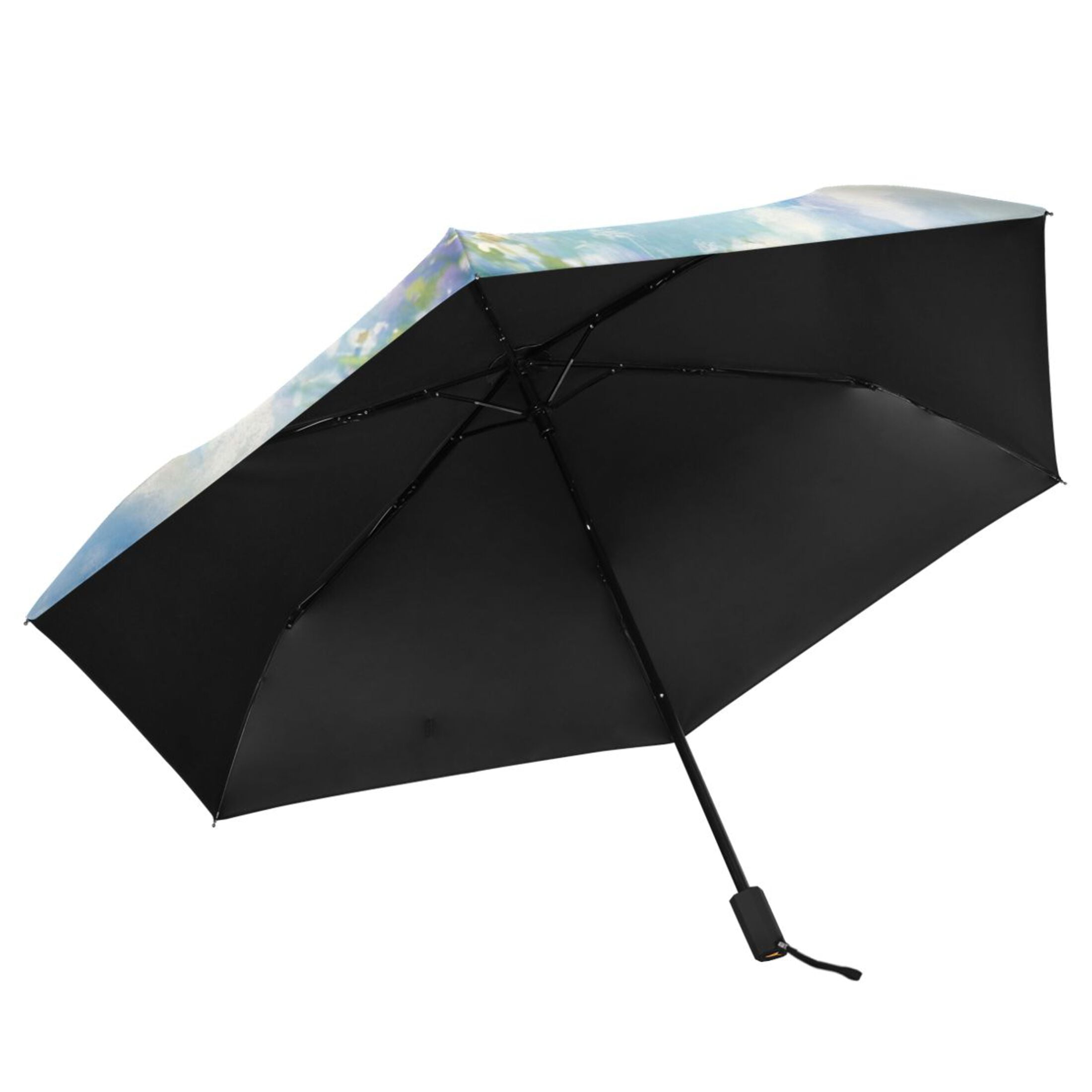 Cute Cats Flying on Floral Field All Weather Umbrella Triple Folding Parasol 6 Ribs UV Protection Portable