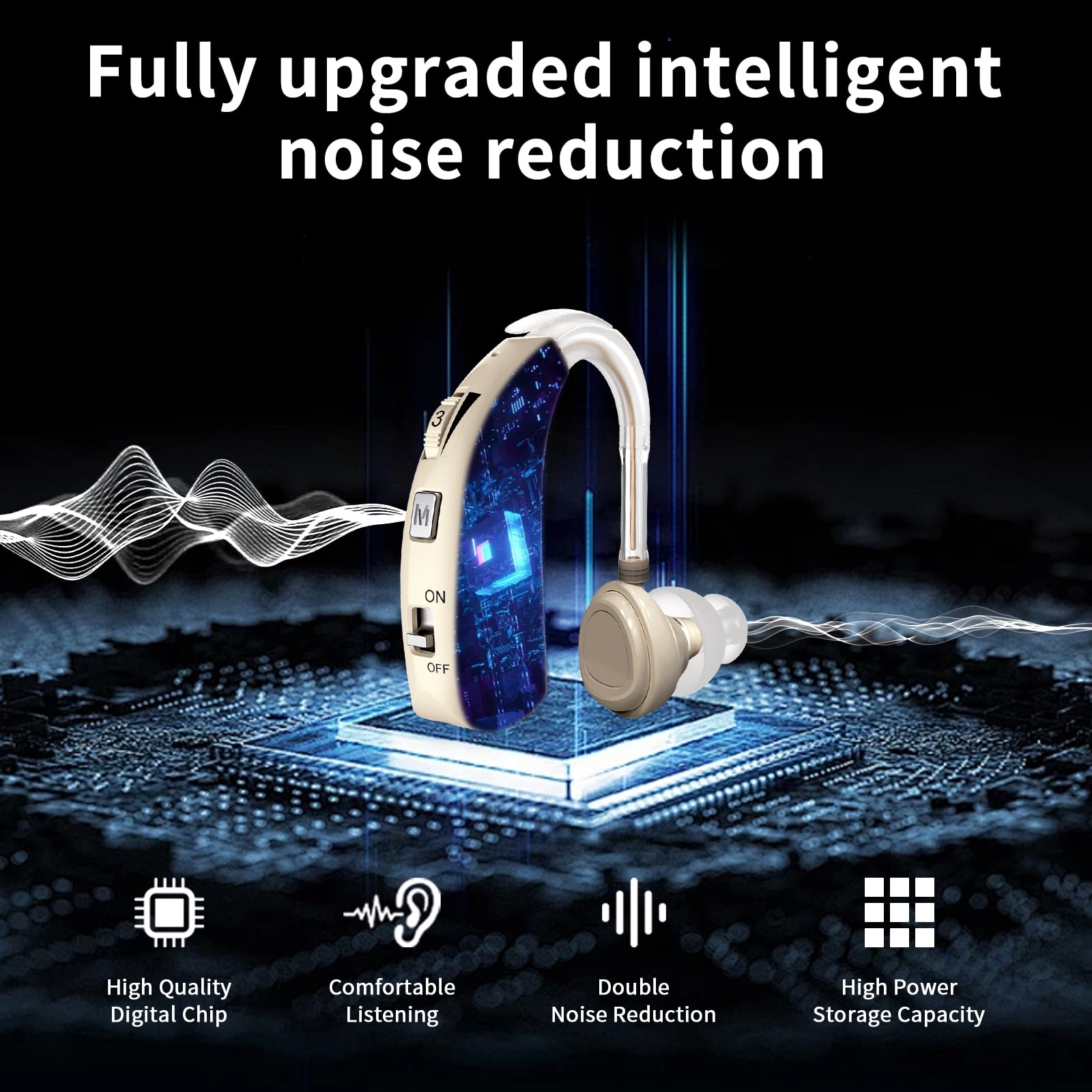 ELCTRTICI Hearing Aids for Seniors, Rechargeable Hearing Aid With Noise Cancelling and Volume Control,2 Frequency Modes,VHP-1303 Single,Gold