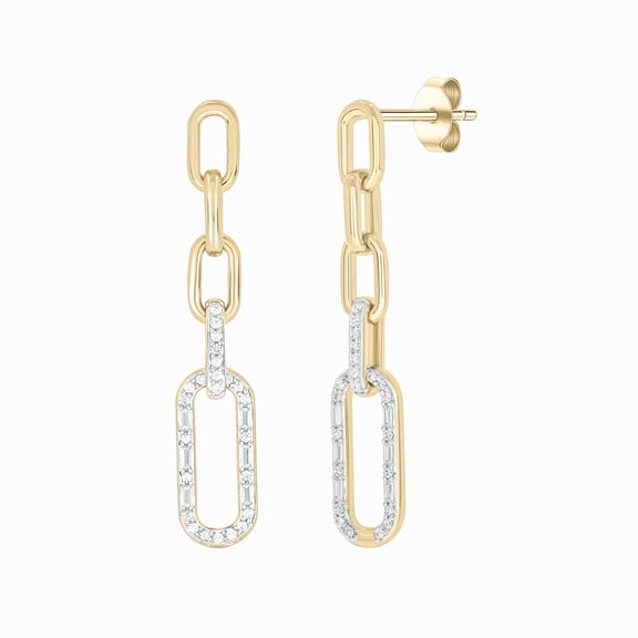 14KT Yellow Gold Vermeil on 925 Sterling Silver Diamond Paperclip Earrings for Women, 1/4 Ct