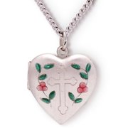 Personalized Cross Heart Locket in Sterling Silver