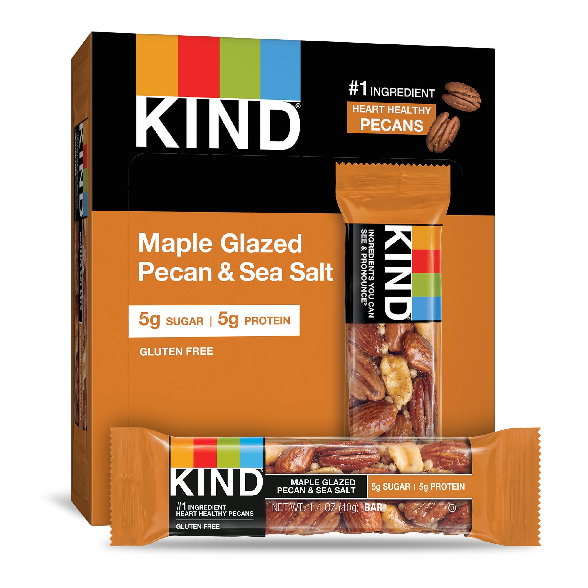 Photo 1 of Kind Nuts & Spices Bars, Maple Glazed Pecan & Sea Salt - 12 count, 1.4 oz each