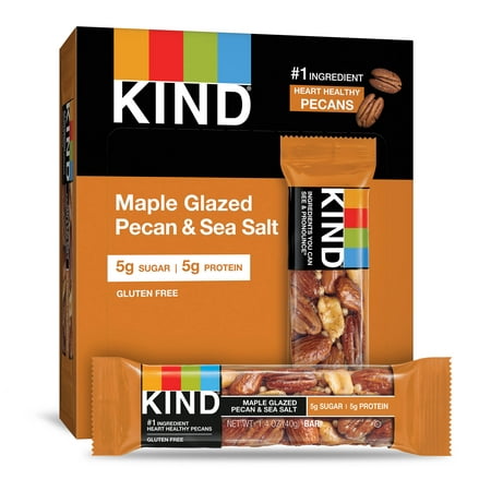 KIND Bars, Maple Glazed Pecan & Sea Salt, Gluten Free, Low Sugar, 1.4oz, 12 (Best Low Sugar Snacks)