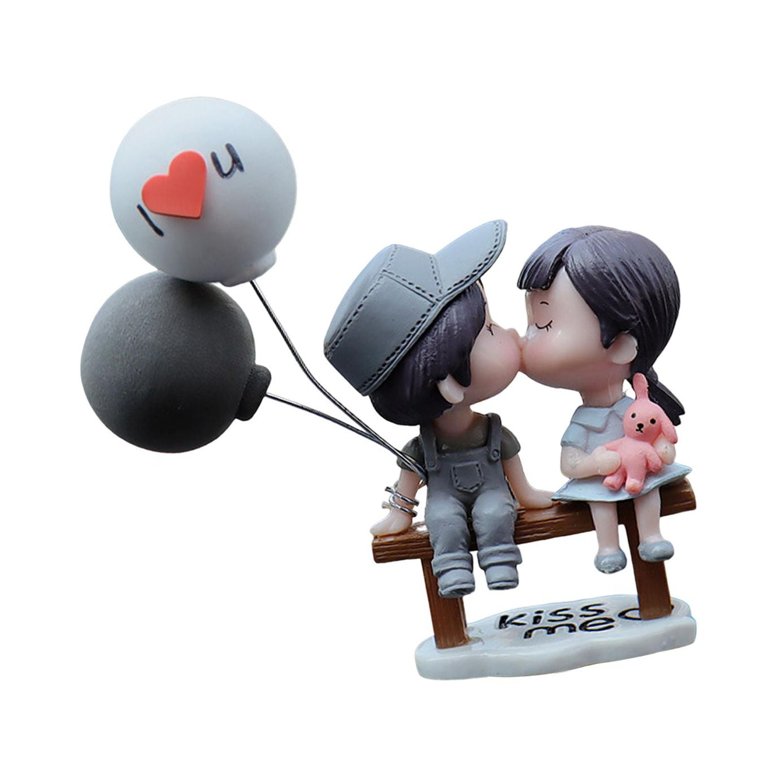 2 Figurines Couple Mignon Pour Tableau De Bord Voiture - Résine - Avec Ballon - Décoration Intérieur Auto Humoristique