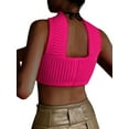 thumbnail image 2 of Women Halter Neck Knitted Tube Top Summer Solid Sleeveless Crop Top Slim Show Navel Backless Vest, 2 of 6