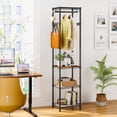 thumbnail image 6 of R1 Coat Rack Freestanding, Hall Tree with 4 Storage Shelves and 16 Hooks, Coat Rack Stand with Shelves, Small Clothes Rack Organizer for Entryway, Hallway, Bedroom, Office, Black, 6 of 8