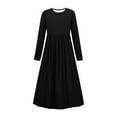 thumbnail image 3 of OGLCCG Girls Fall Maxi Dress Long Sleeve Crew Neck Loose Casual Flowy Pleated Maxi Dress with Pockets Solid Color Holiday Dresses 4-14 Years, 3 of 5