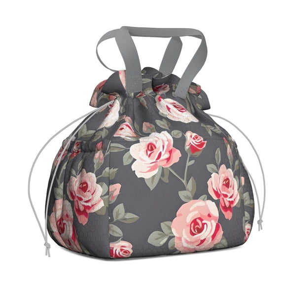 Pioneer Flower Floral Print Pattern Drawstring Lunch Bag Women - Drawstring Lunch Bag Insulated for Work Office - Stain-Resistant Large Lunchbags for Women with Multi-Pockets