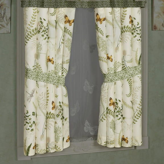 Floral Butterfly Eden Tailored Eggshell Curtain Pair 84 x 63