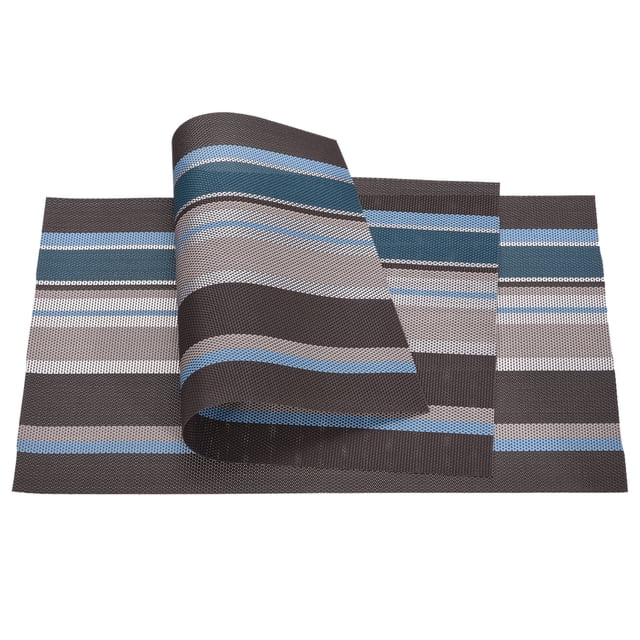 Individuales Manteles 450x300mm 6uds PVC Mesa Lavable Tejido Individual Mantel, Raya Azul Café