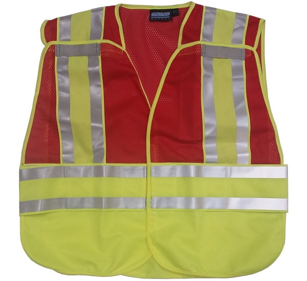 ERB Red Safety Vests 3 Pockets with Lime/Silver Reflective Stripes Med