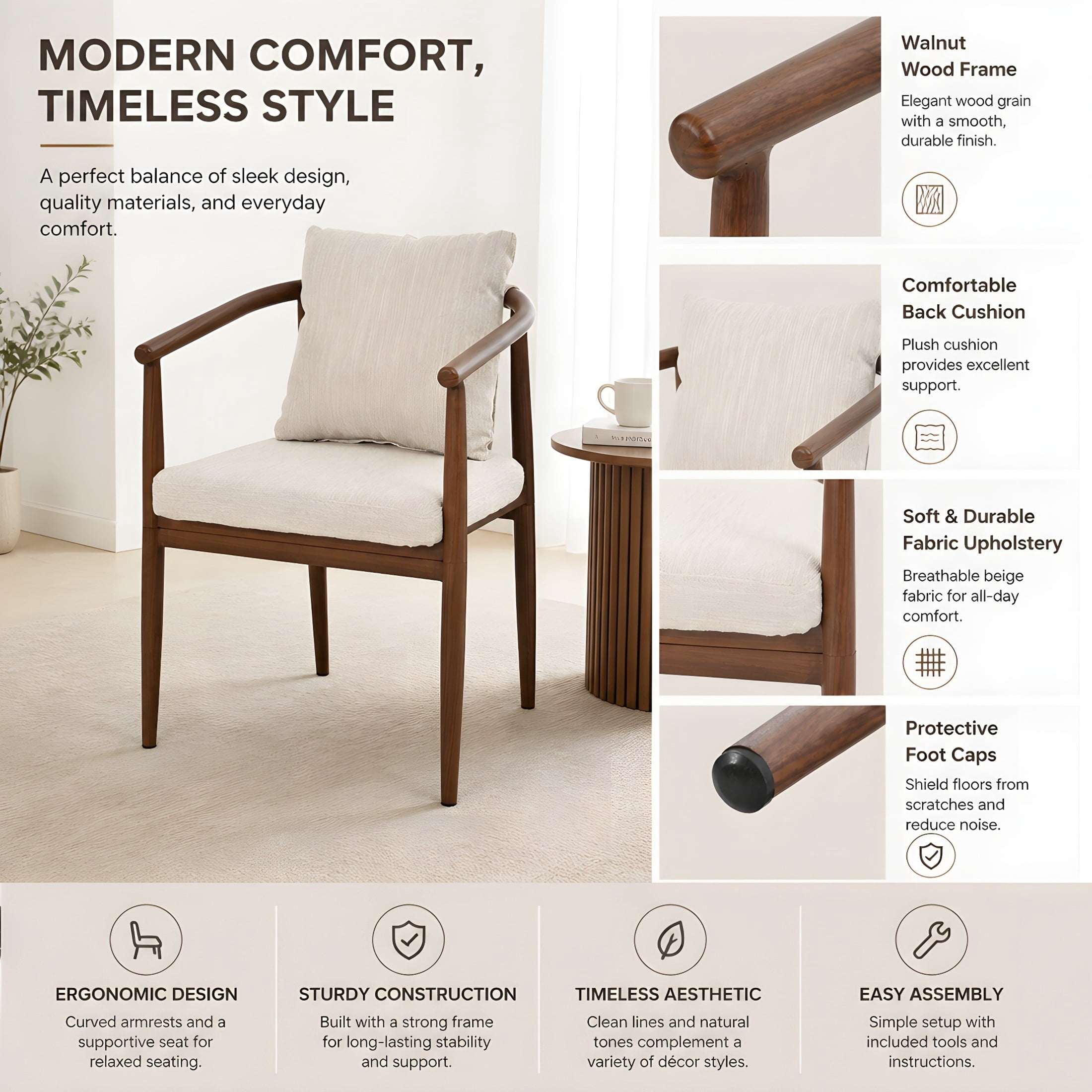 Christopher Knight Home 7-Piece Contemporary Dining Set, 70" Table with Iron Chairs and Cushion, Walnut+Beige