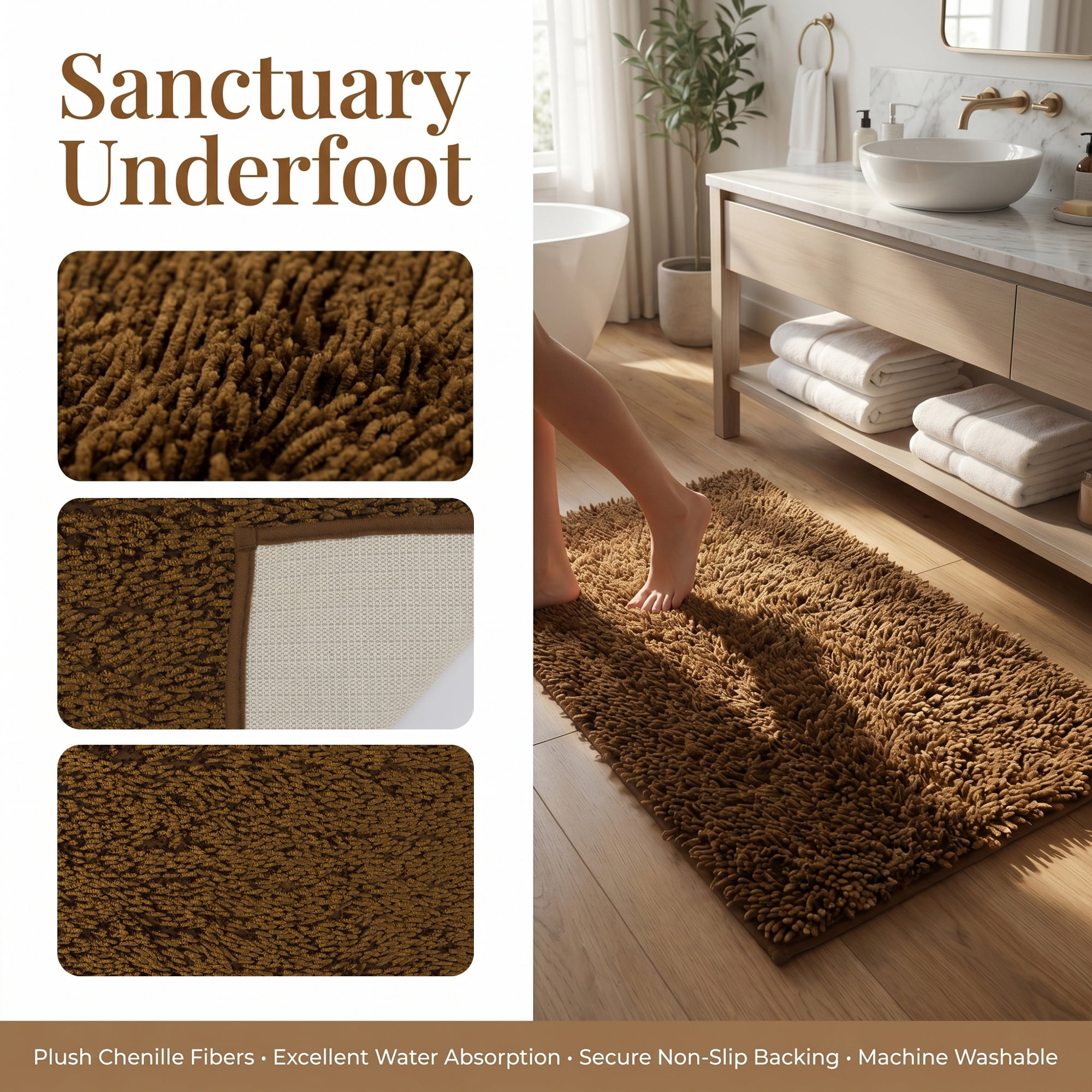 Unique Bargains Printed Ultra Soft Non Slip Shaggy Microfiber Bath Mat Brown 24" x 16"